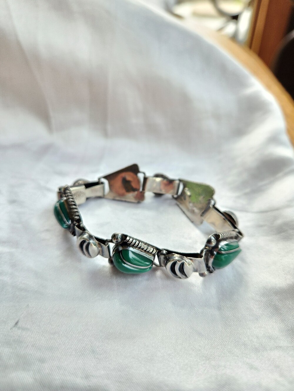 🔥Vintage Mexican Silver .925 And Green Onyx Women's Bracelet - Picture 4 of 7